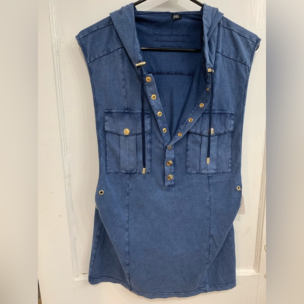 Mens Balmain sleeveless hooded tank top silver snaps unique